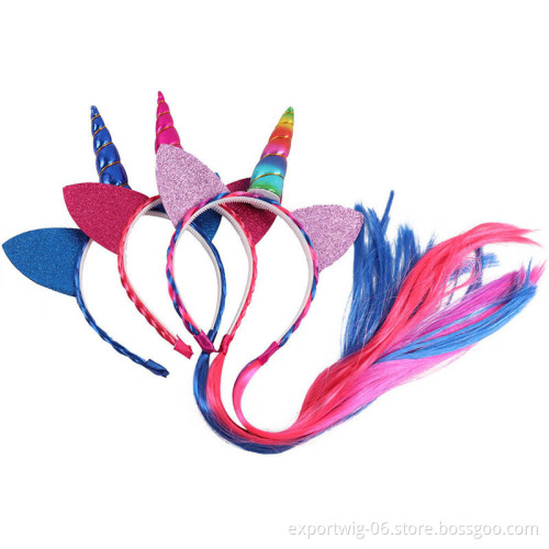 New Girl Rainbow Unicorn Braids Headband Kids Hair Bow Pony Cosplay Gifts Fancy Dress Wig Birthday Party Unicorn Accessories